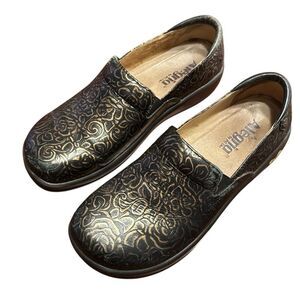Alegria by PG Lite Leather Black Bronze Floral Clinic Mules Clogs Women’s US 9 /